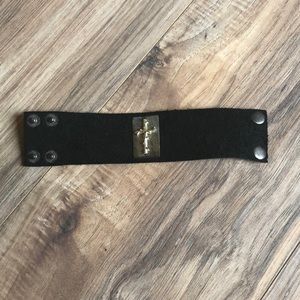 NWT ETSY Black leather handmade cuff with cross